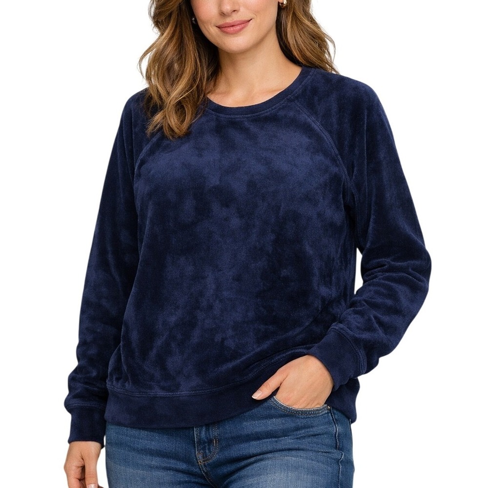 Gloria Vanderbilt Womens‎ Navy Blue Velour Raglan Sweatshirt Pullover Large